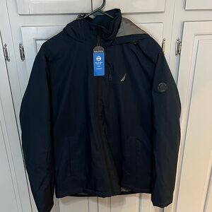 NWT Nautica Men's Navy Hooded Performance Coat, medium